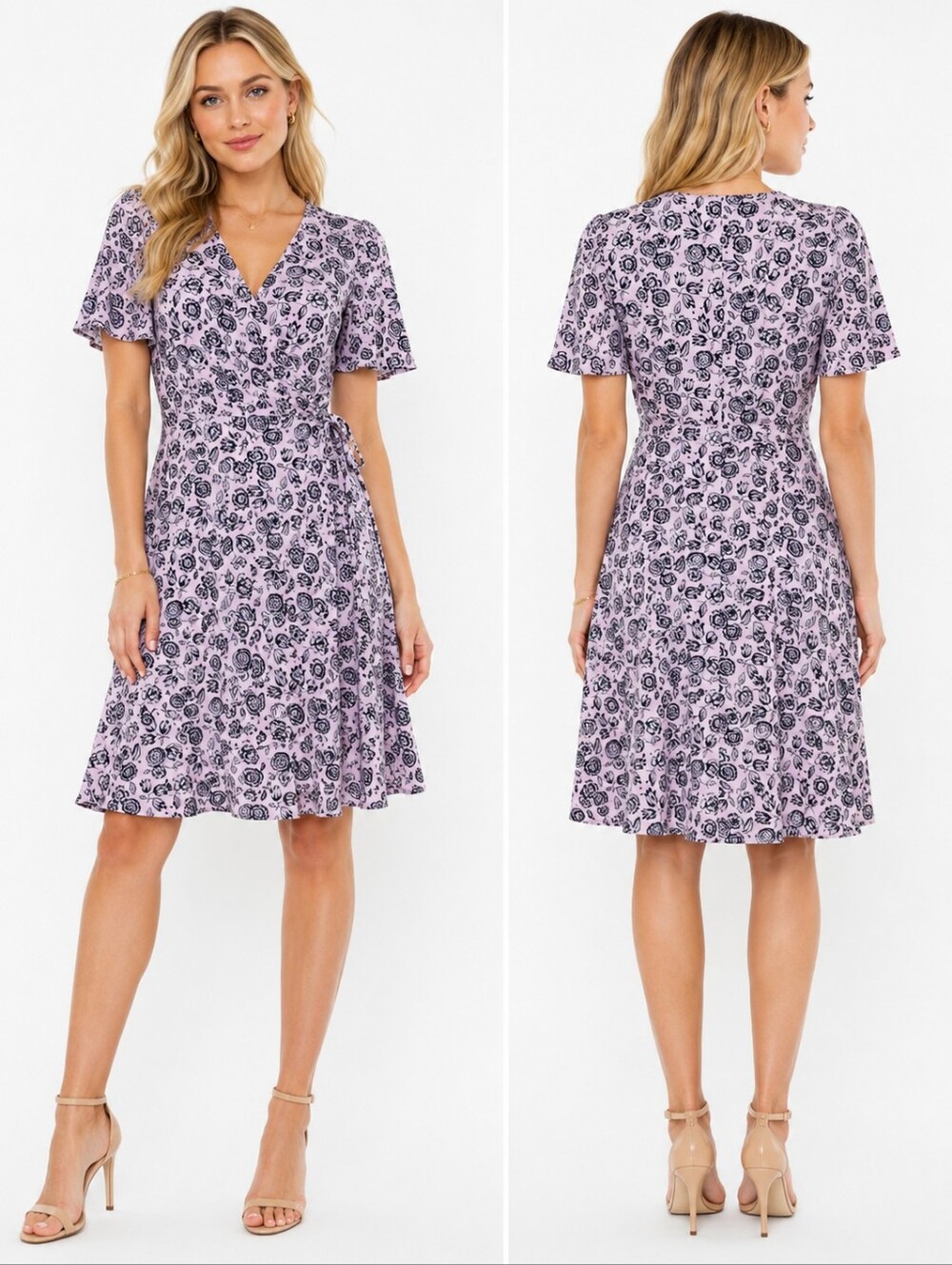 J.Crew Lorelei True Wrap Floral Dress Women Pink Black Cottagecore Size 8 Midi